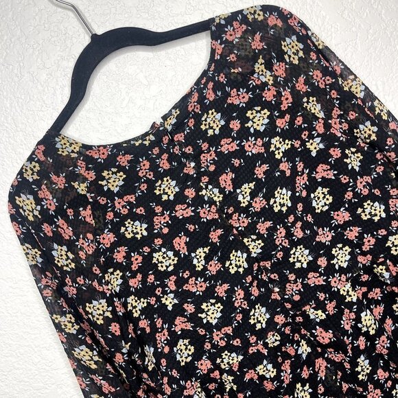 FREE People‎ Women's Black Floral Babydoll Boho Mini Dress Size Small - Picture 8 of 11